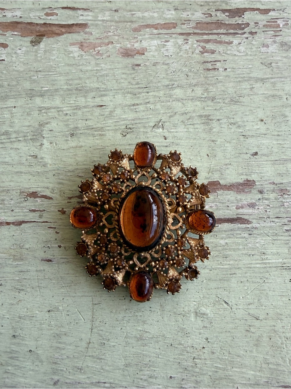 Vintage Amber Glass Brooch